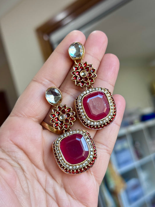 Kundan earrings ruby