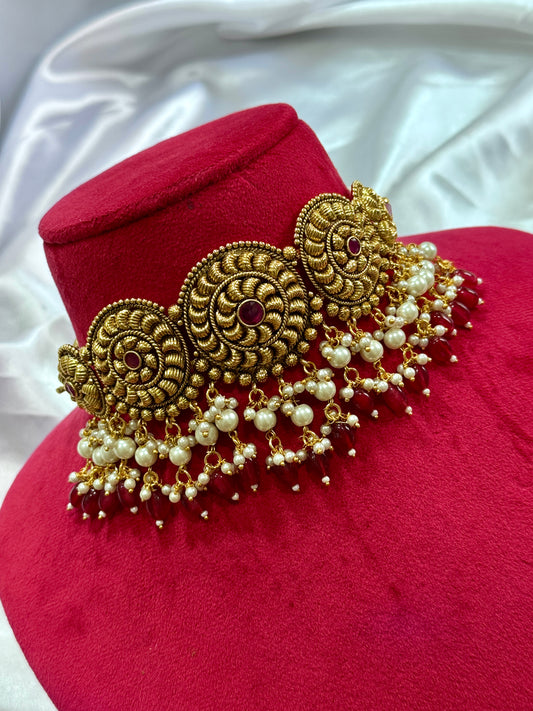 Gold plated chokar set(Ruby colour)