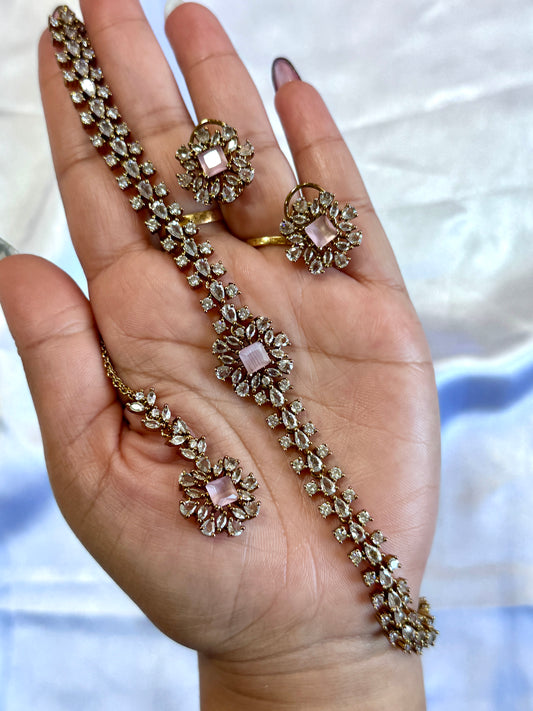 Ad sleek necklace set( baby pink)