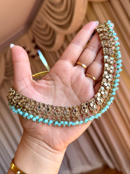 Mirror necklace set baby blue