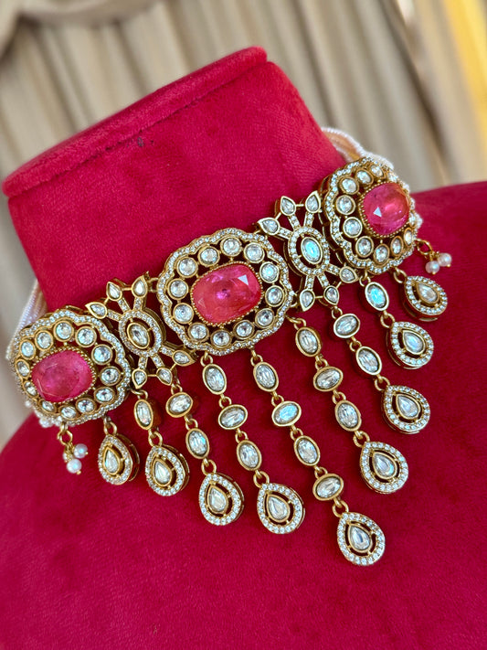 Premium moissanite necklace set( pink)