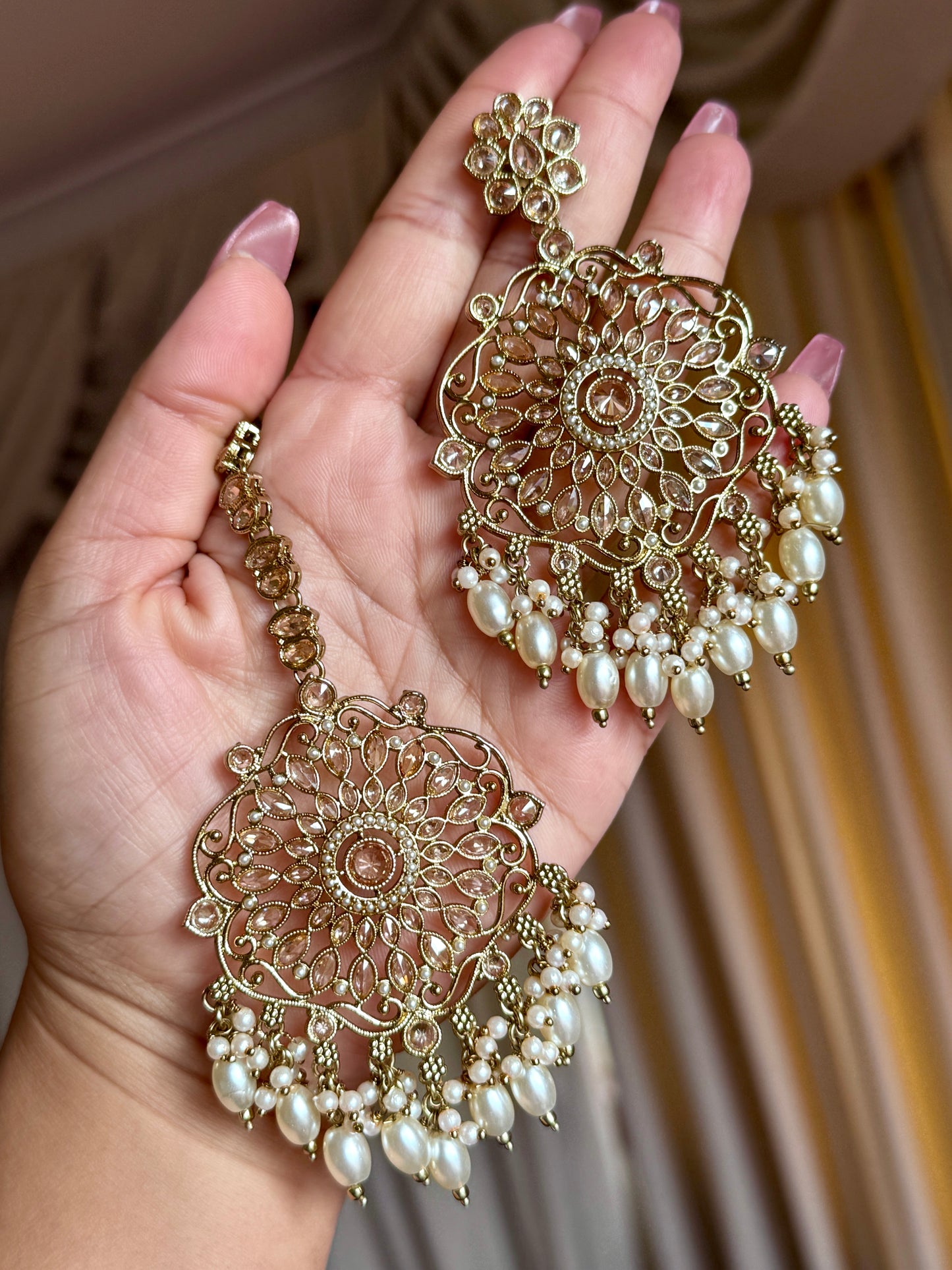 Oversized polki earrings with tikka