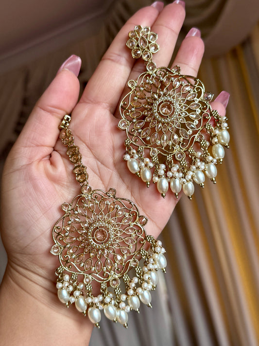 Oversized polki earrings with tikka