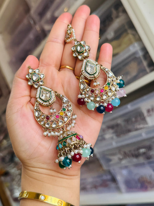 Kundan earrings tikka