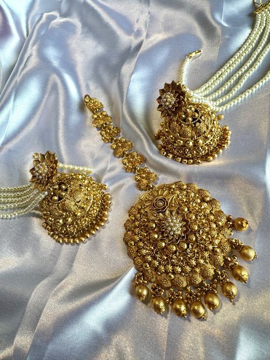 Gold plated jhumki tikka set