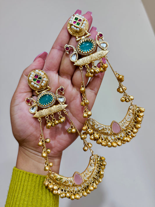 Kashmiri earrings with pachi kundan