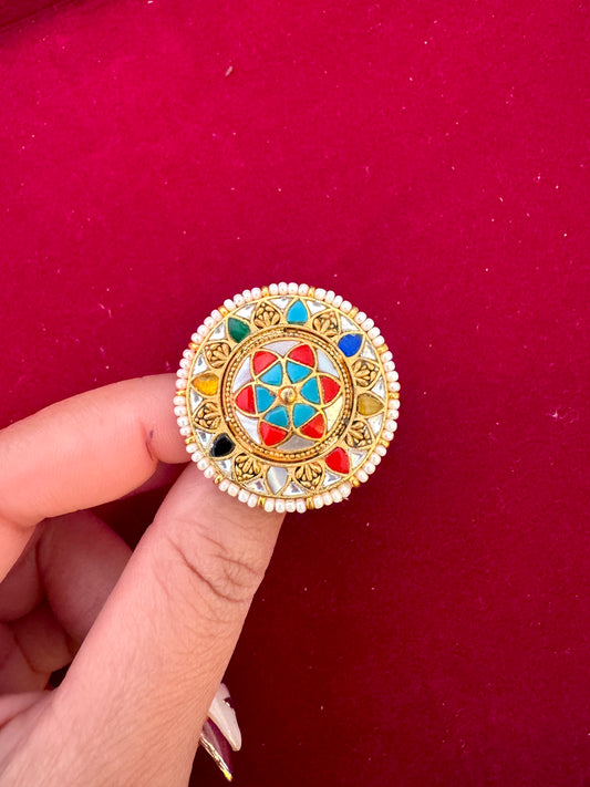 Pachi kundan adjustable ring