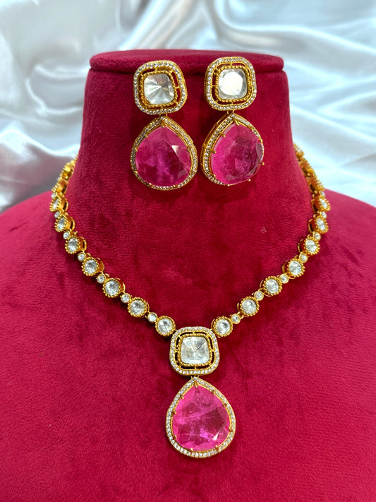 Premium moissanite necklace set( Blush pink)