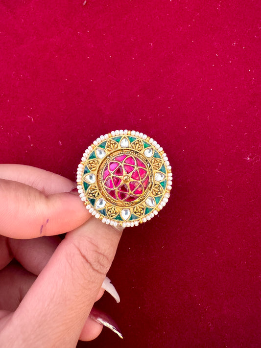 Pachi kundan adjustable ring