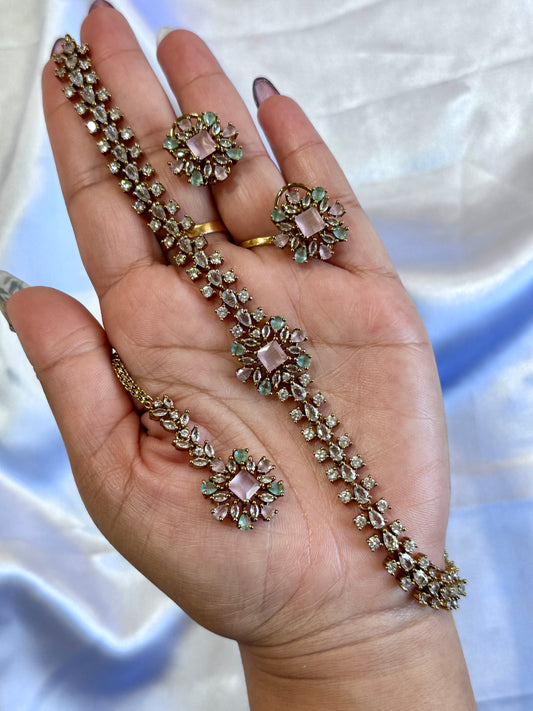 Ad sleek necklace set( mint pink)