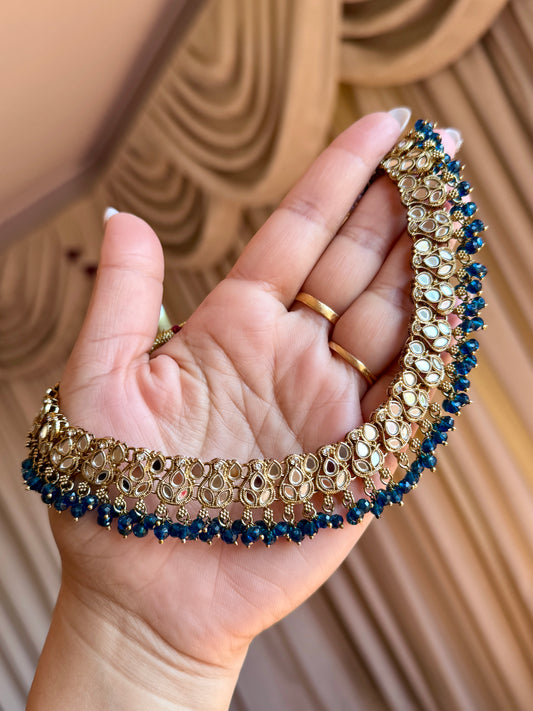 Mirror necklace set peacock blue