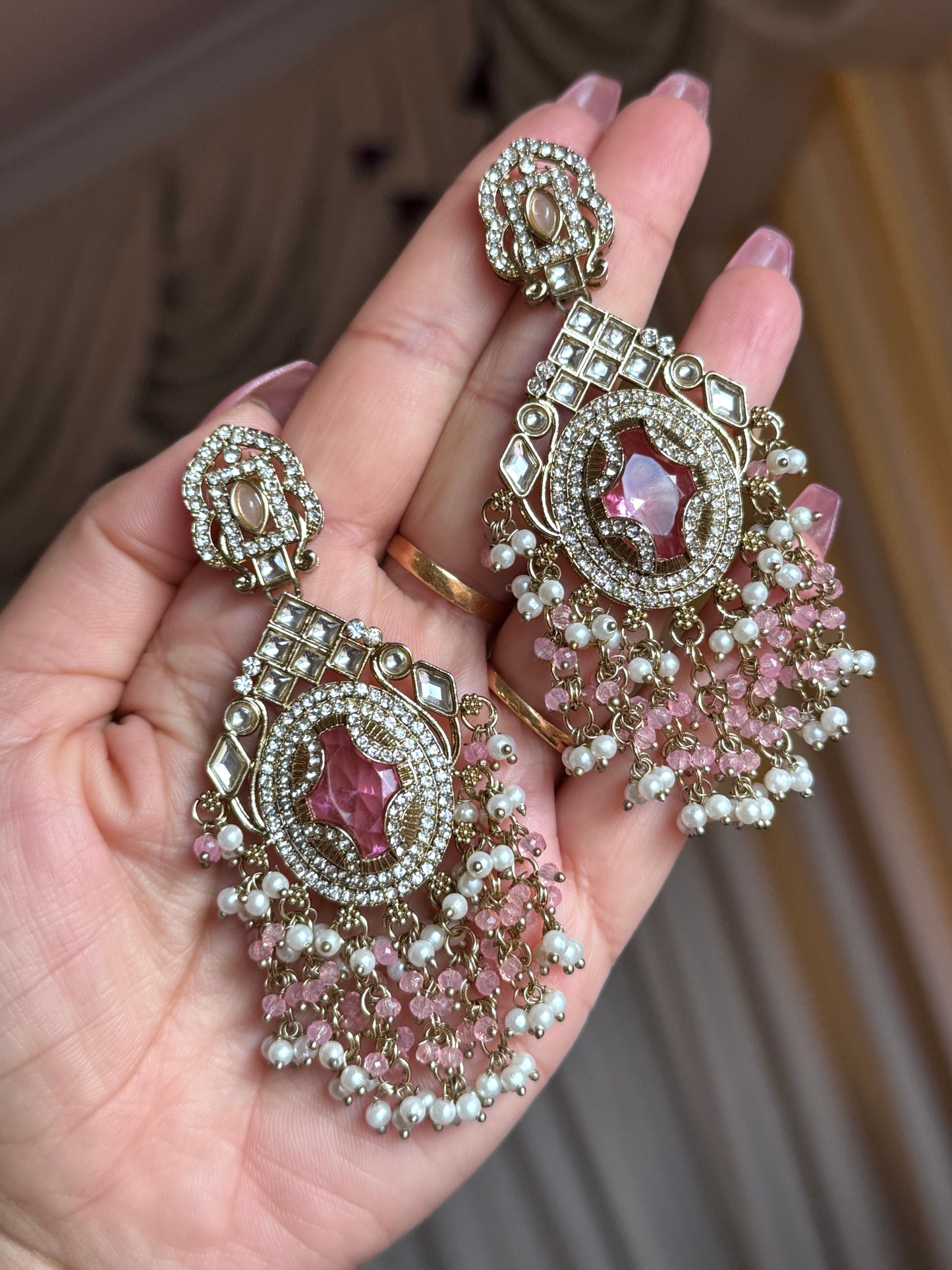 Kundan earrings (Baby pink)