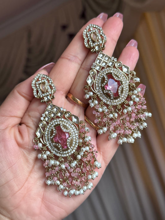 Kundan earrings (Baby pink)