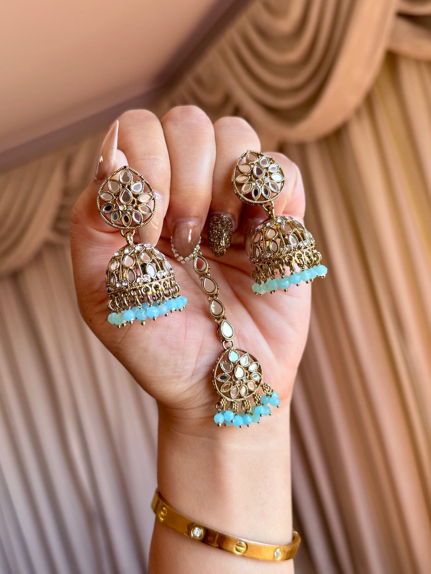 Mirror necklace set baby blue