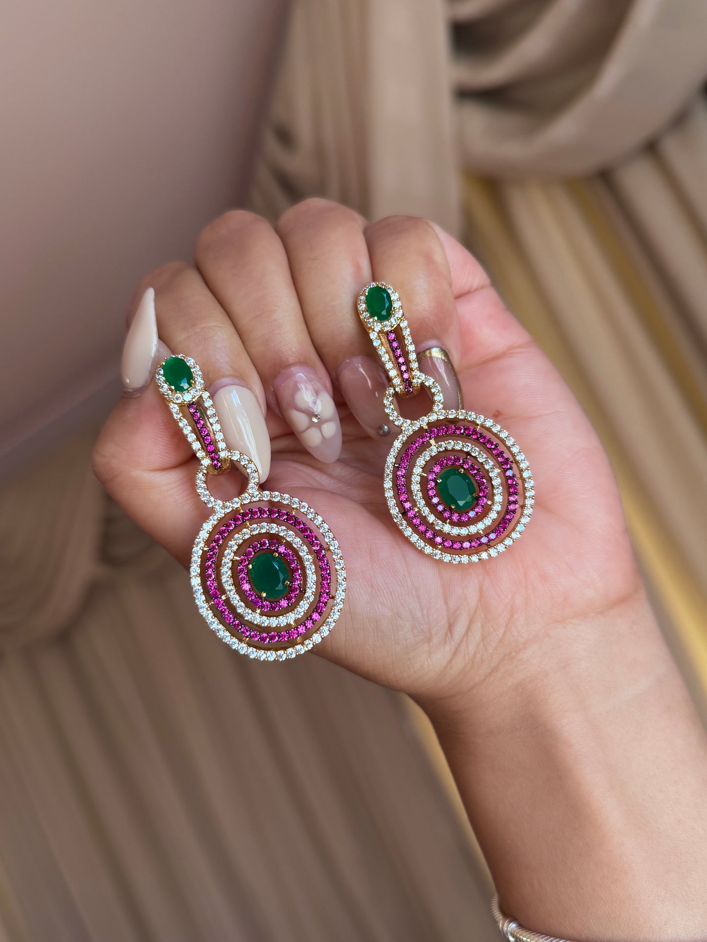Premium ad earrings hot pink with green