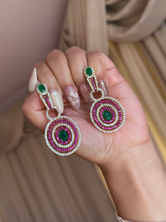 Premium ad earrings hot pink with green