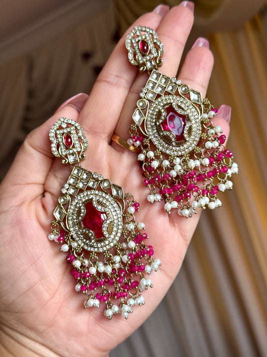 Kundan earrings( Hot pink)