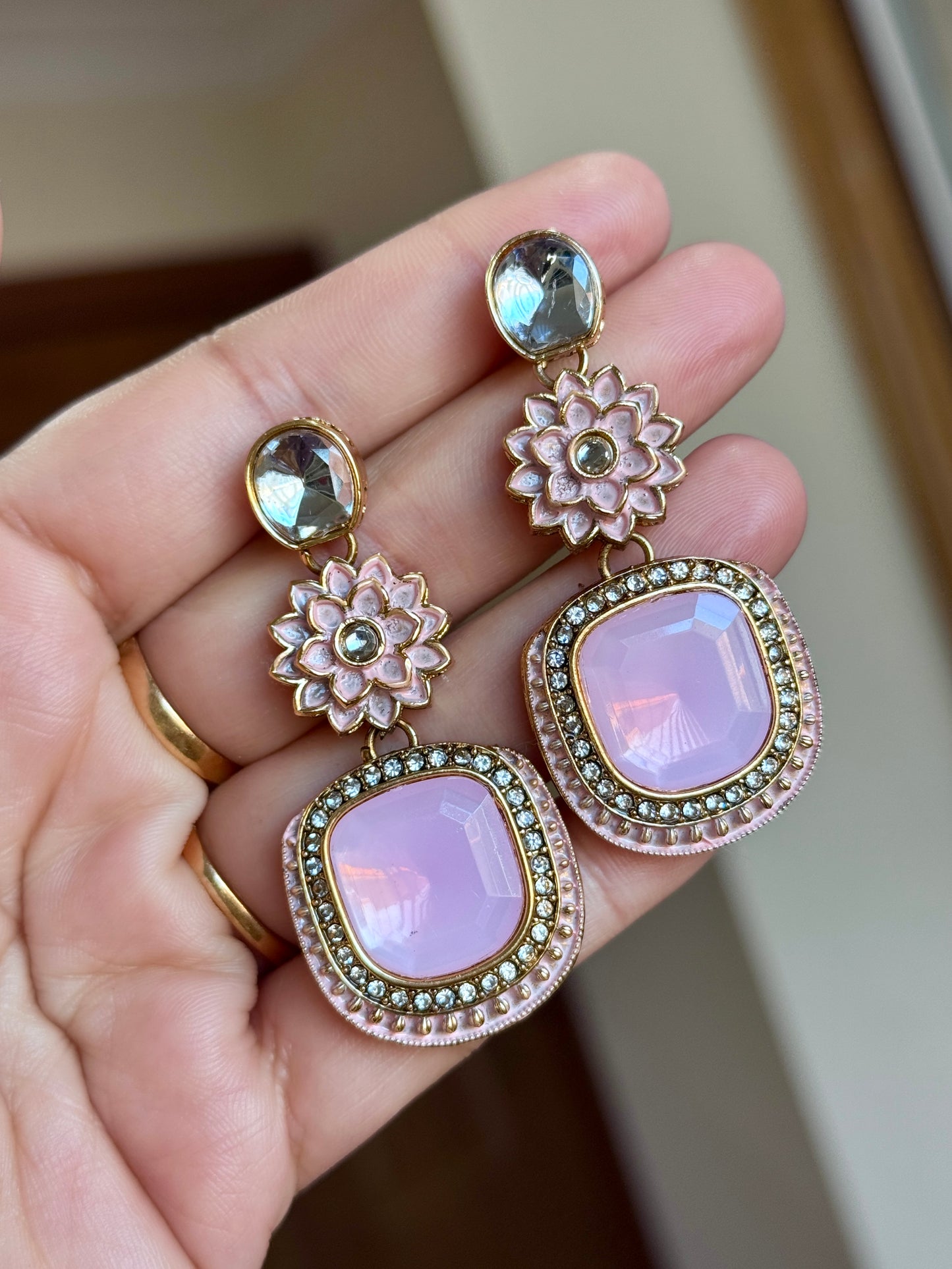 Kundan earrings pink