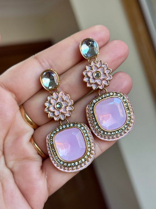 Kundan earrings pink