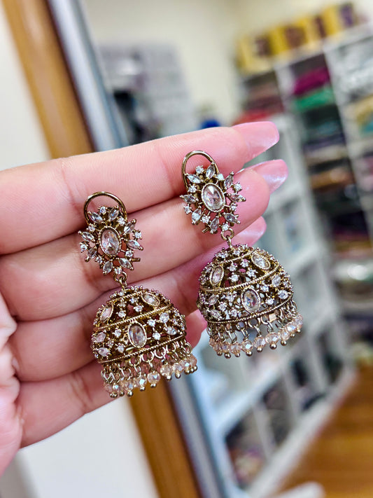 Ad jhumki with small Crystal beads