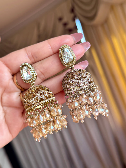 Polki jhumki with Crystal beads