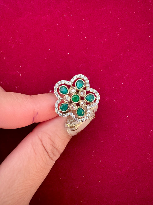 Adjustable polki ring( Green)