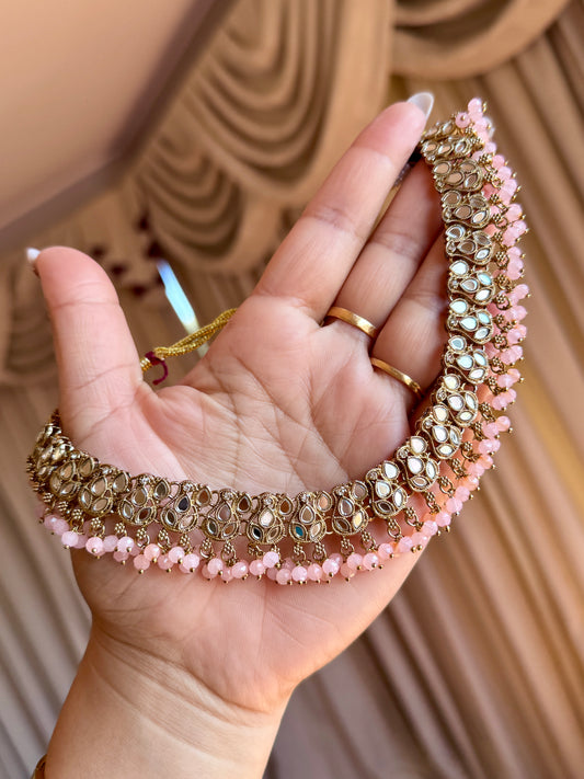Mirror necklace set baby pink