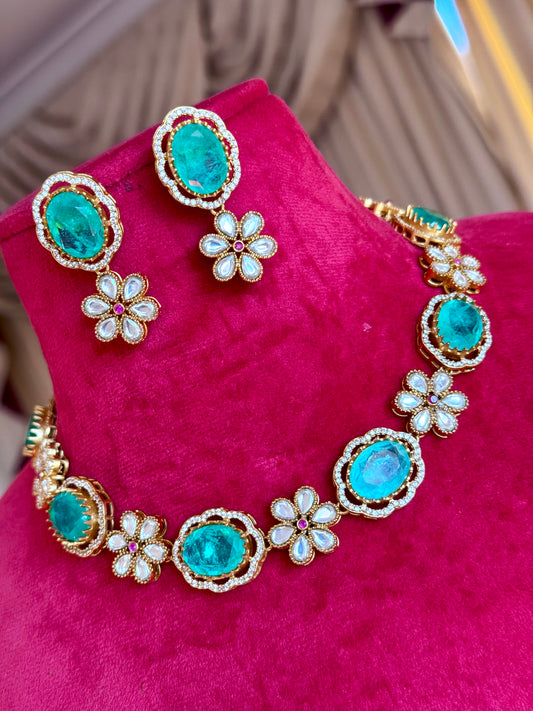 Premium moissanite necklace set( Mint colour)
