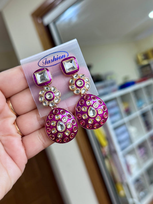 Kundan earrings(Purple pink)