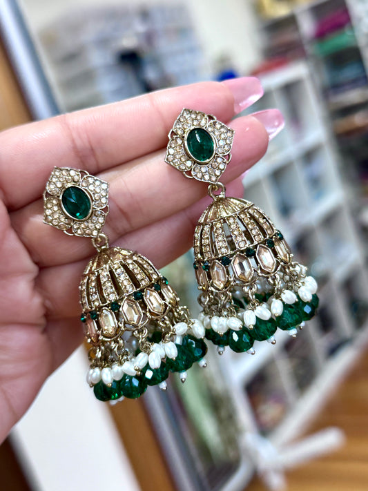Kundan jhumki with Crystal beads