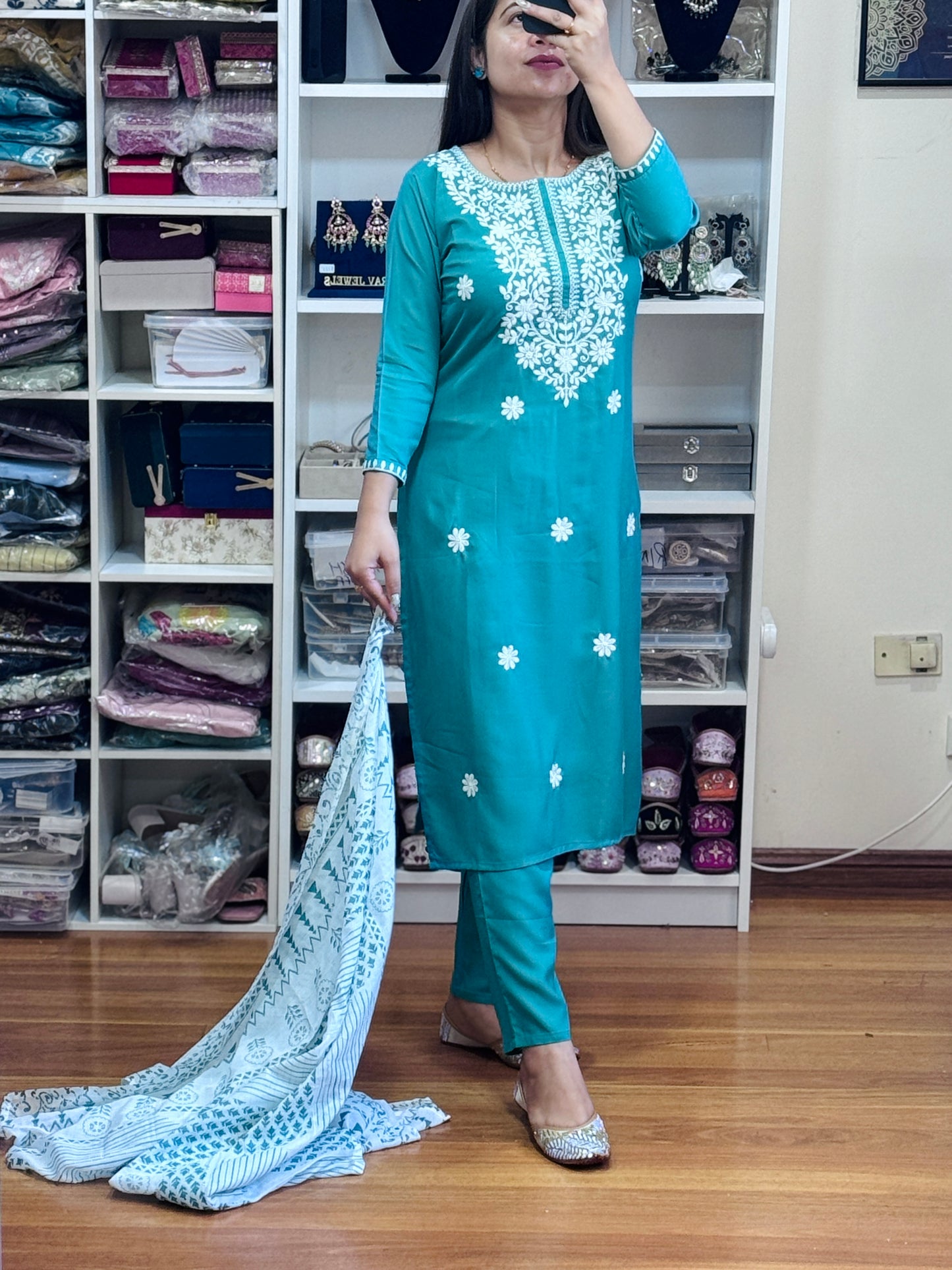 Pure reyon with embroidery work 3 piece suit