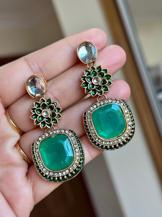 Kundan earrings green