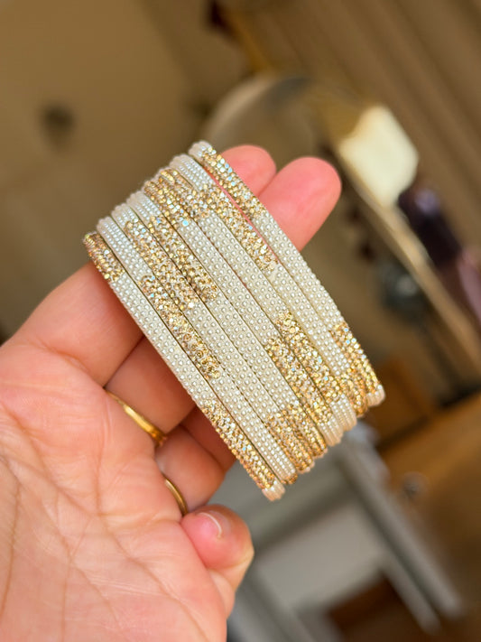 White golden bangles set