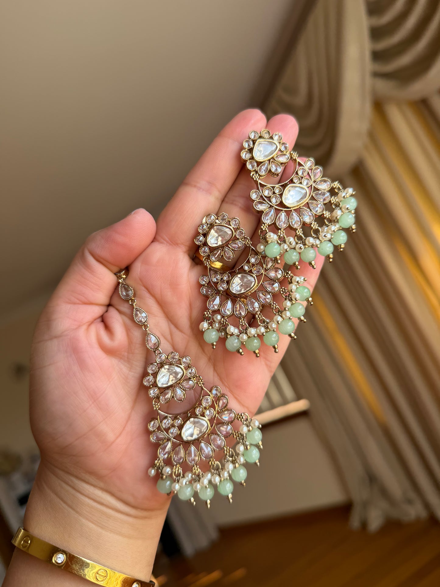 Premium tyani with polki necklace set( Mint)