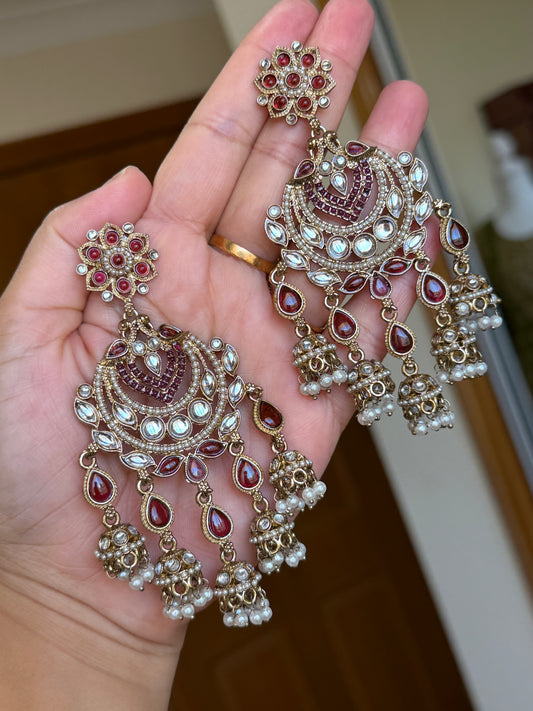 Kundan earrings ( Mehroon)