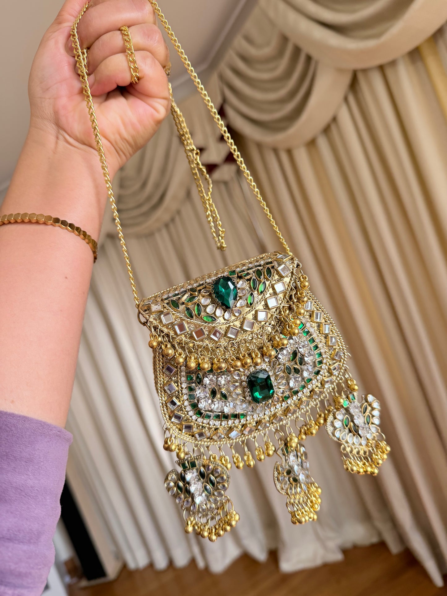 Small kundan brass clutch with sling