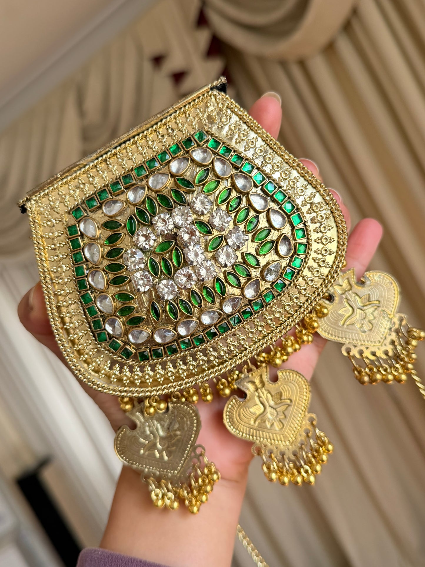 Small kundan brass clutch with sling