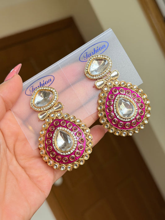 Kundan earrings (Hot pink)