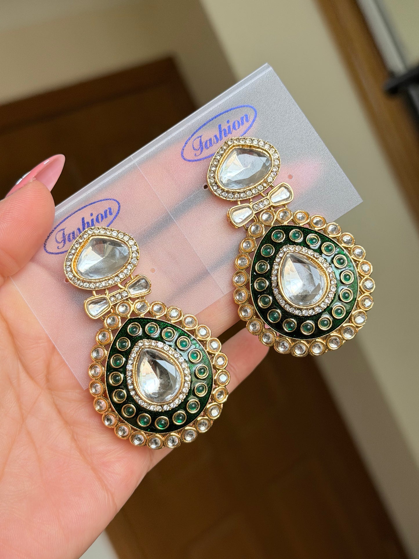 Kundan earrings (green)