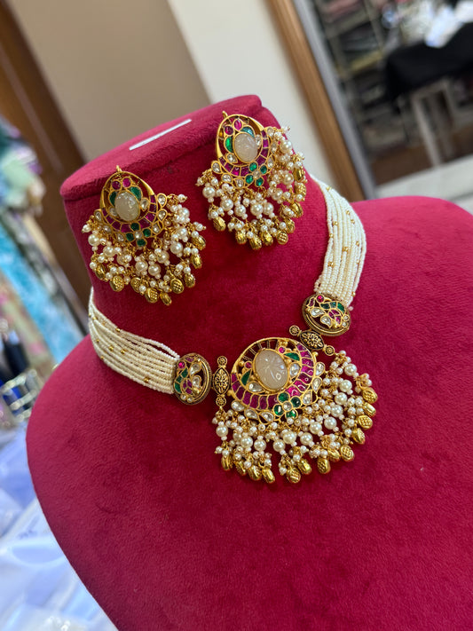 Pachi kundan necklace set