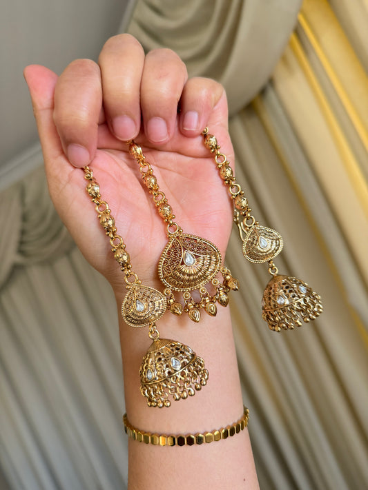 Premium gold look jhumki tikka set
