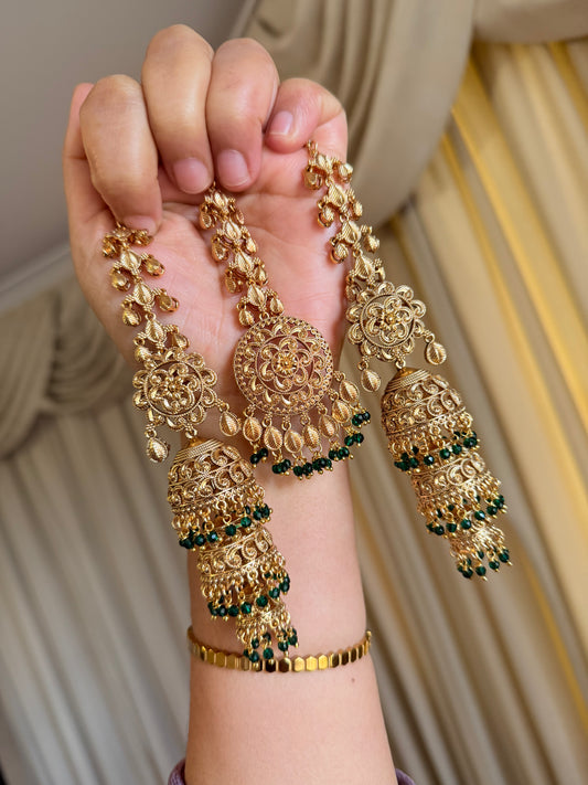 Premium gold look jhumki tikka set