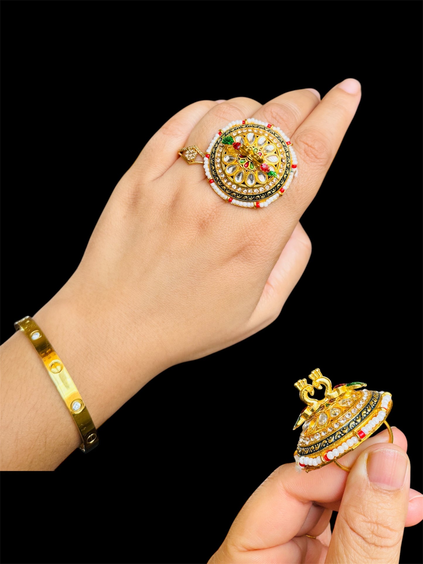 Kundan adjustable ring