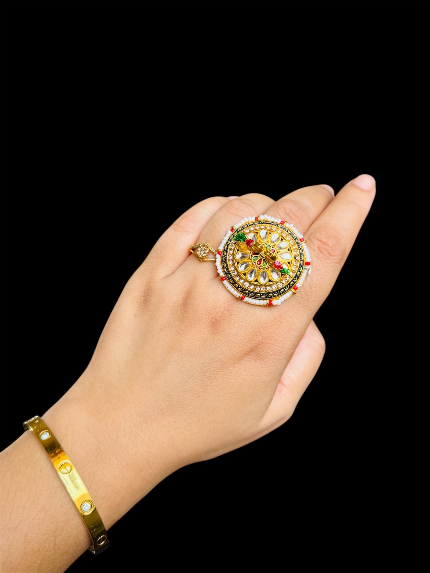 Kundan adjustable ring