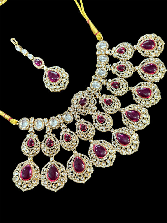 Kundan necklace set hot pink