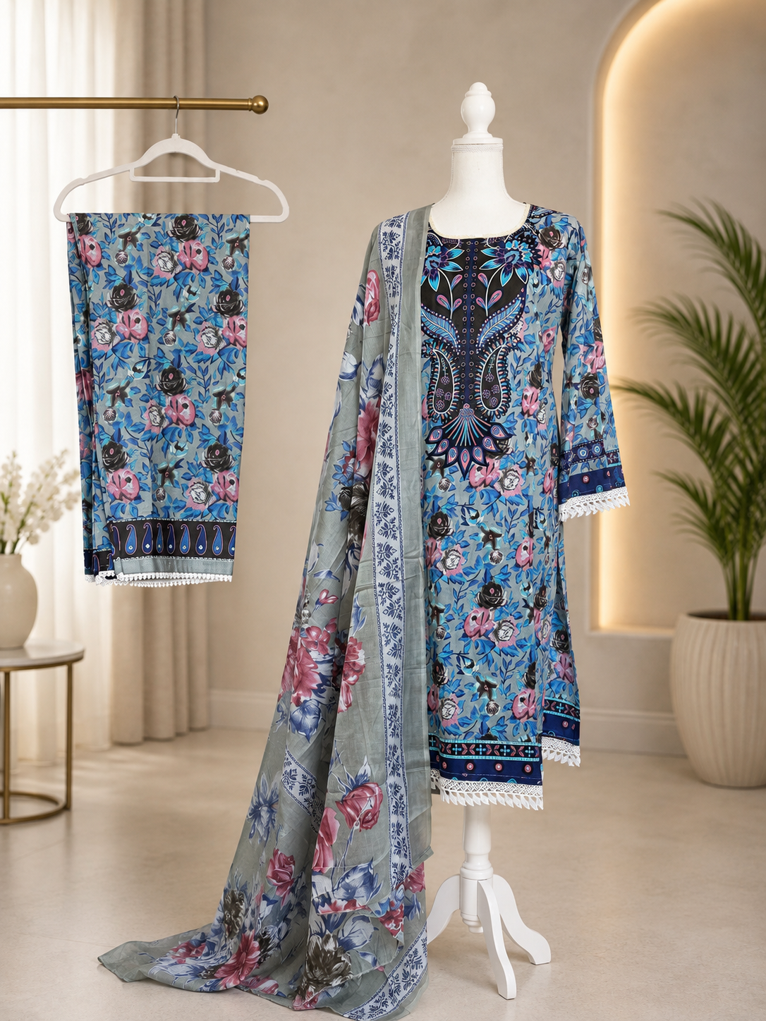 Cotton Printed 3-Piece Suit