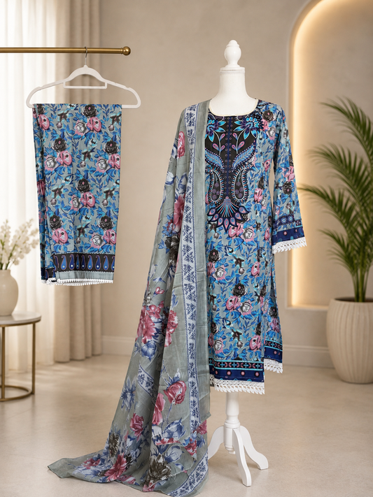 Cotton Printed 3-Piece Suit