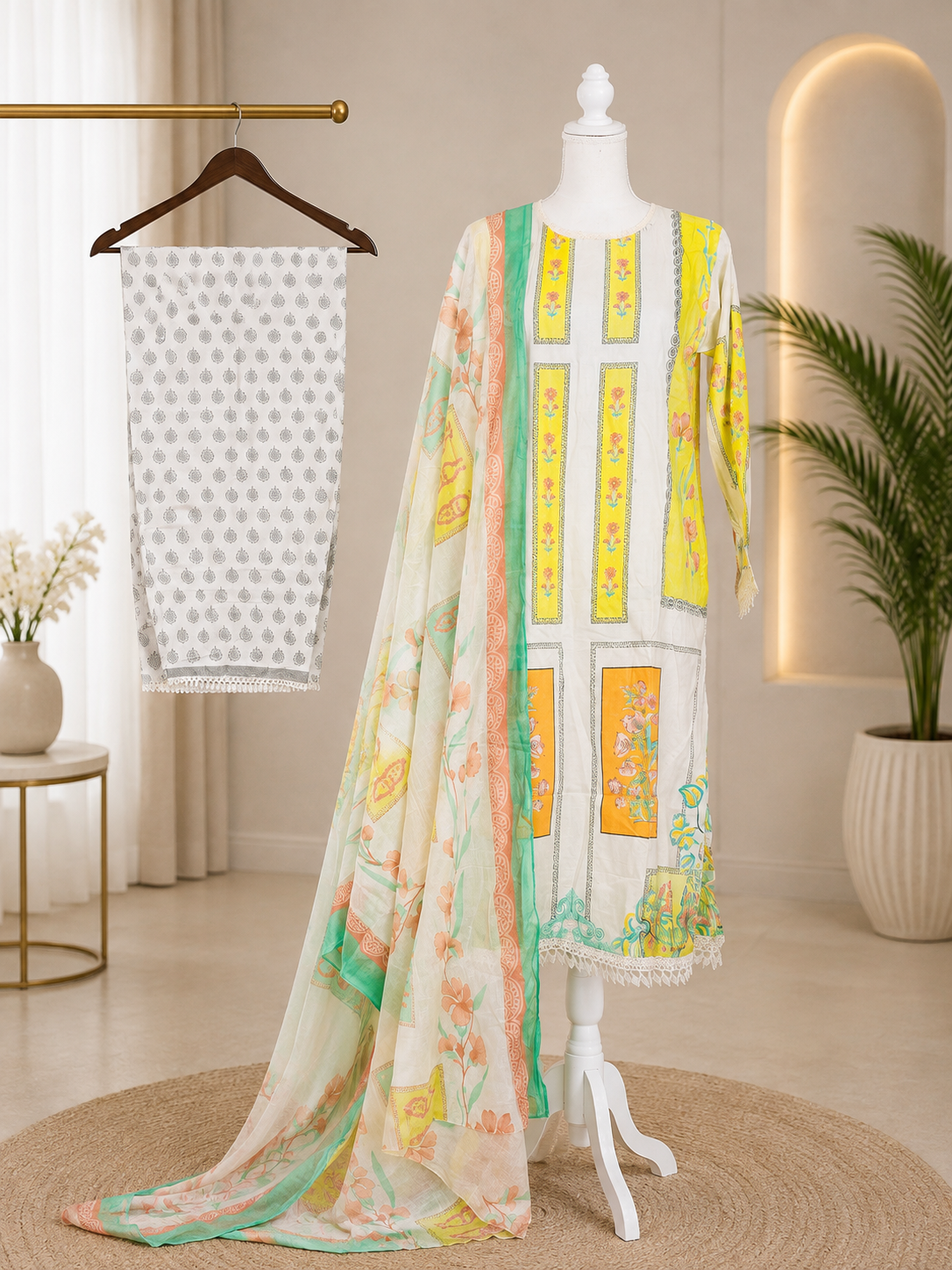Cotton Printed 3-Piece Suit