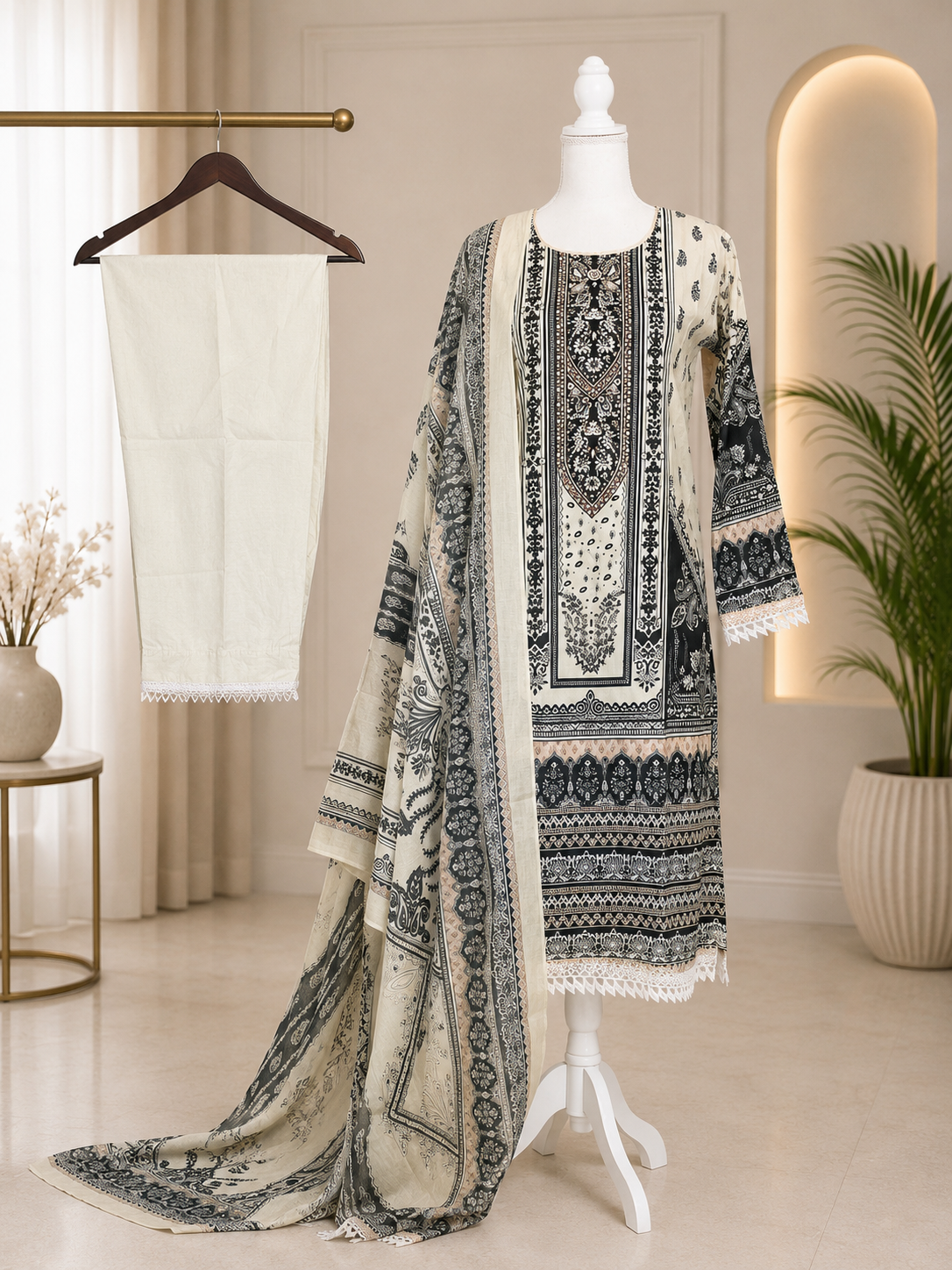 Cotton Printed 3-Piece Suit