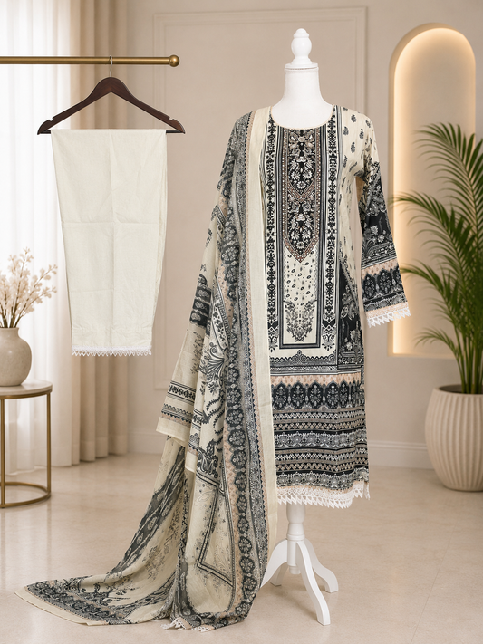 Cotton Printed 3-Piece Suit